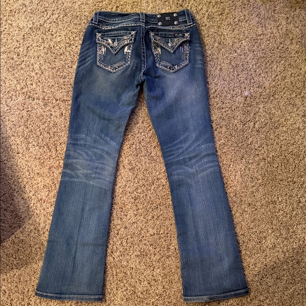 Miss Me Blue Boot Cut Jeans with Embellished Pockets